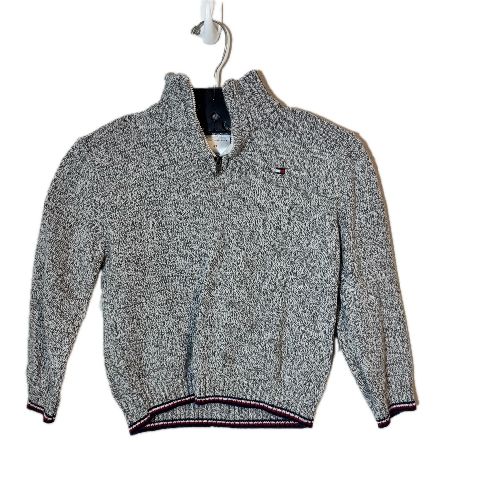 Tommy Hilfiger Boys Grey Marl Quarter‎ Zip Sweater Mock Neck Size 4T